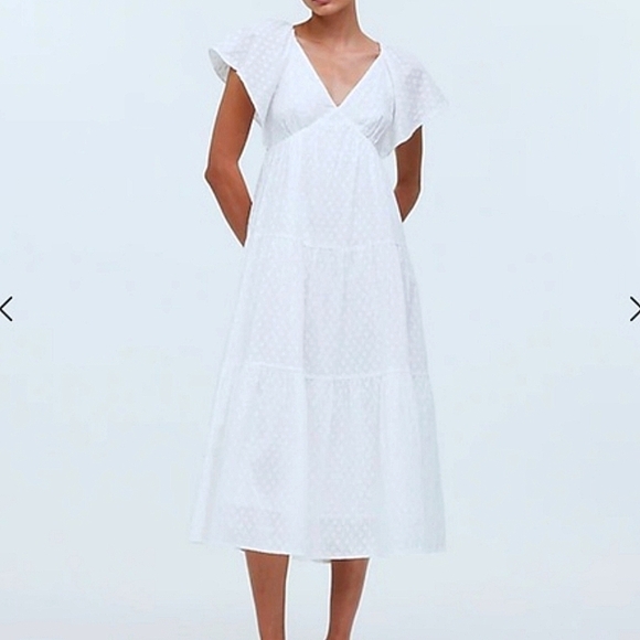 New Madewell White Flutter sleeve tiered midi dress size 12 - Picture 1 of 9